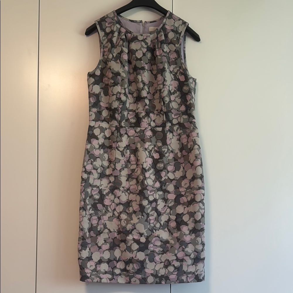 LOFT Gray and Purple Sheath Knee-length Dress Sleeveless Crew Neck